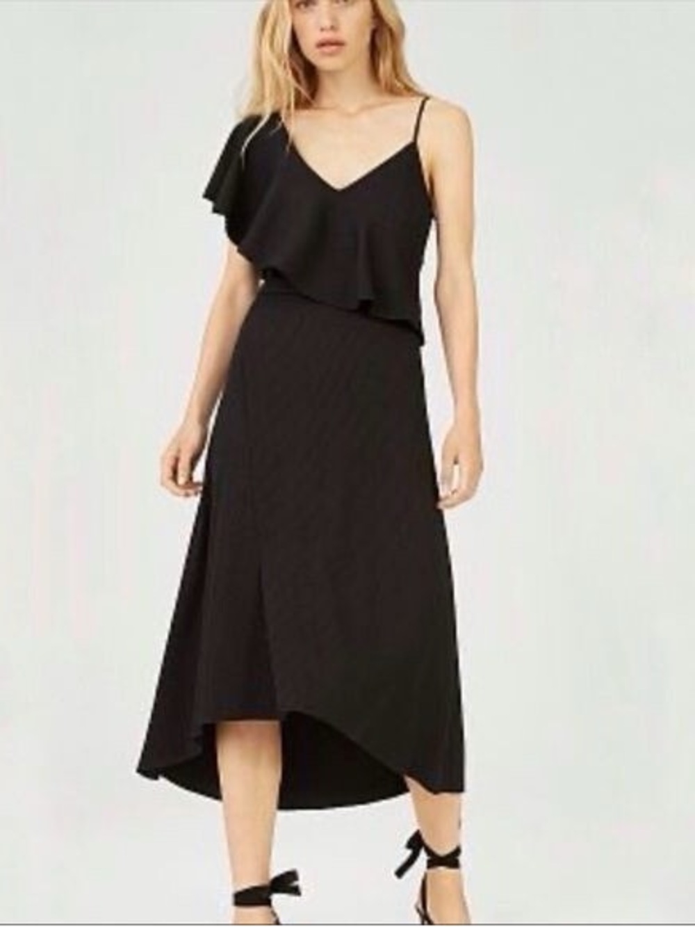 Club Monaco Emmerillo tank dress asymmetrical ruffled one shoulder black NWT 8